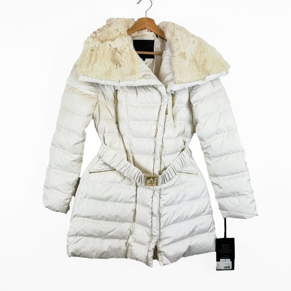 NWT Dawn Levy Ivory Rabbit Fur Goose Down Puffer Jacket M